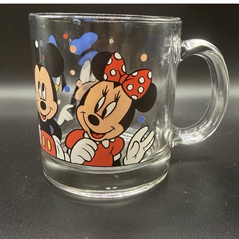 Vintage Walt Disney Mickey Mouse & Friends Anchor Hocking Glass Mug Made In USA